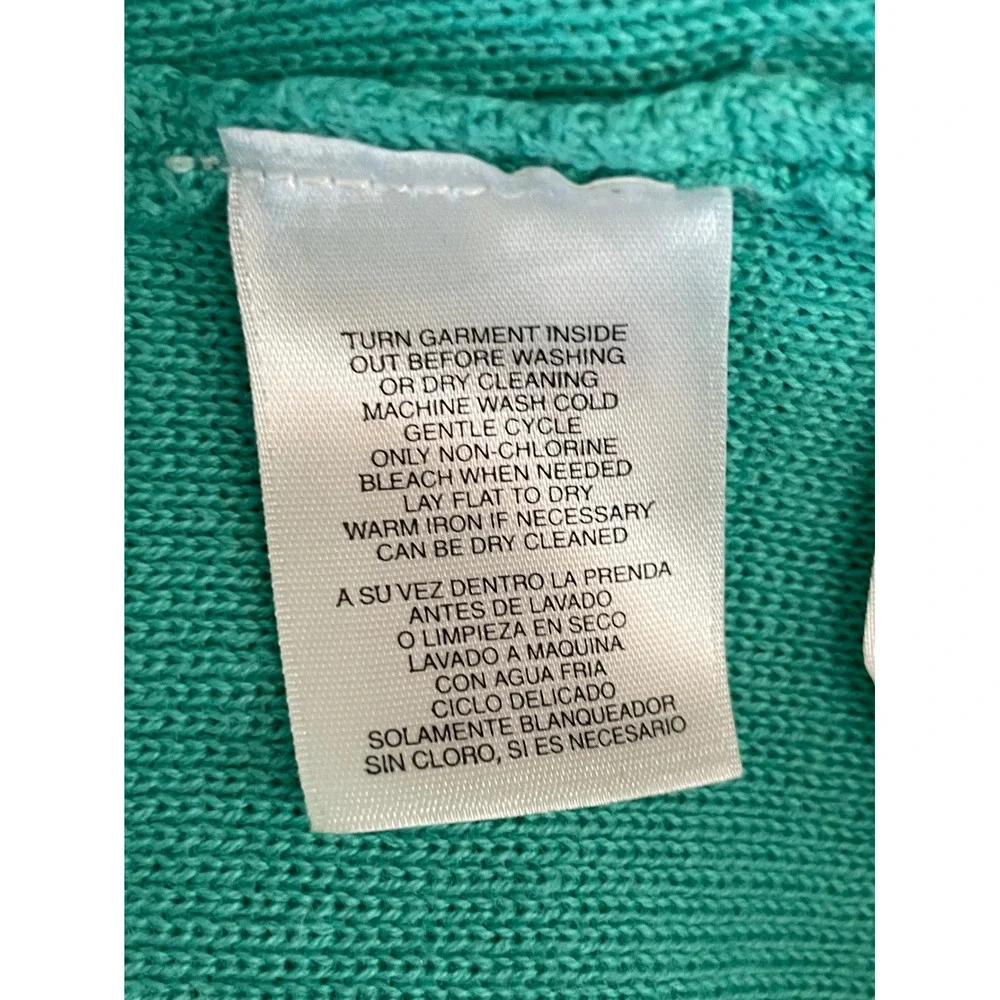 Jones New York Womens Cardigan Large Sweater Teal Green Mock Neck Preppy